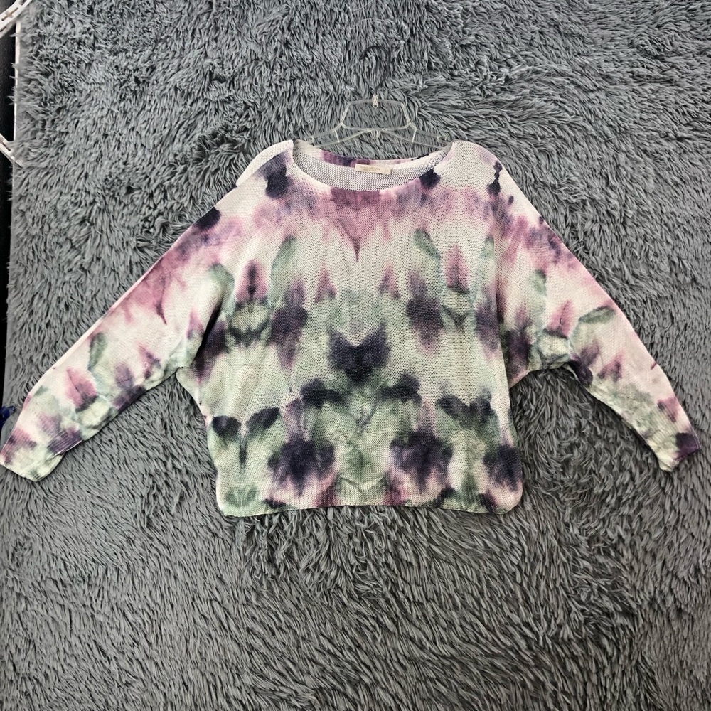 Anna Melani Sweater Womens Small Tye Dye Knit Boat Neck Green Purple Made Italy